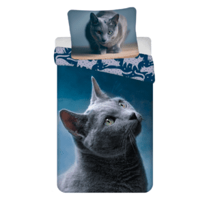 Pościel bawełniana 140x200 Kot granatowa poszewka 70x90 August