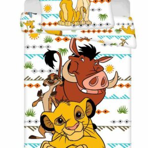 Pościel bawełniana 140x200 Król lew "Africa" biała żółta kolorowa poszewka 70x90