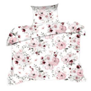 Pościel bawełniana 140x200 kwiaty biała różowa 1474N Classic