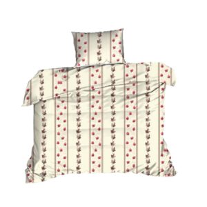 Pościel bawełniana 140x200 kwiaty kremowa czerwona 1602N Classic