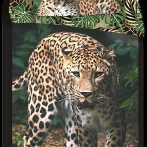 Pościel bawełniana 140x200 Leopard Lampart pantera liście palmy monstery zielone poszewka 70x90