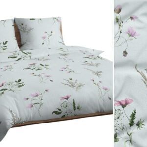 Pościel bawełniana 140x200 miętowa zielona różowa kwiaty liście 4837 C bawełna Max