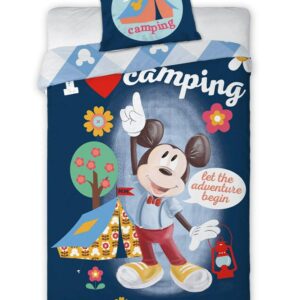 Pościel bawełniana 140x200 Myszka Miki Mickey Mouse na kempingu I love Camping pod namiotem poszewka 70x90
