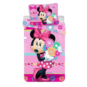 Pościel bawełniana 140x200 Myszka Mini Minnie Mouse kwiaty poszewka 70x90