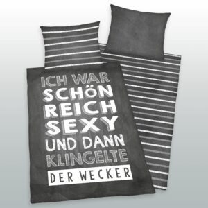 Pościel bawełniana 140x200 Napisy pasy szara biała poszewka 70x90 H24