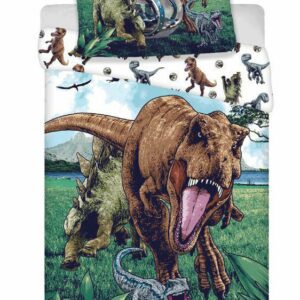 Pościel bawełniana 140x200 Park jurajski Dinozaury zielona poszewka 70x90