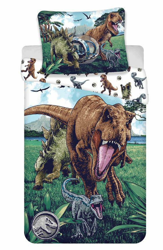 Pościel bawełniana 140x200 Park jurajski Dinozaury zielona poszewka 70x90