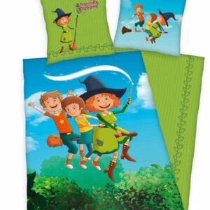 Pościel bawełniana 140x200 Petronella w sosie jabłkowym zielona niebieska poszewka 70x90