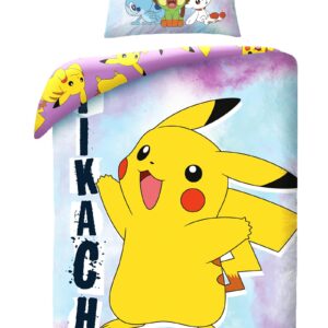 Pościel bawełniana 140x200 Pokemon niebieska żółta poszewka 70x90 Kids Halantex