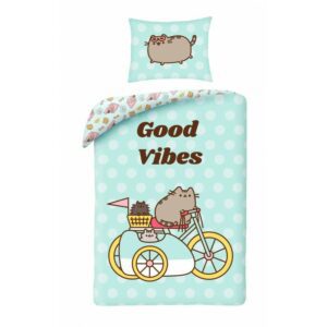 Pościel bawełniana 140x200 Pusheen miętowa kotek PUS-2705BL poszewka 70x90 Halantex
