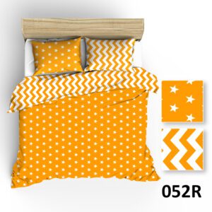 Pościel bawełniana 140x200 R052 biała żółta gwiazdki zygzak 107N 109N