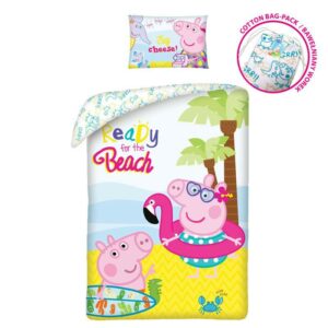 Pościel bawełniana 140x200 Świnka Peppa kolorowa  poszewka 70x90 + worek bawełniany Halantex