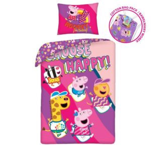 Pościel bawełniana 140x200 Świnka Peppa różowa poszewka 70x90 + worek bawełniany Halantex