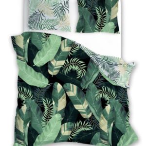 Pościel bawełniana 140x200 Trendy 011 zielona liście z jedną poszewką Faro