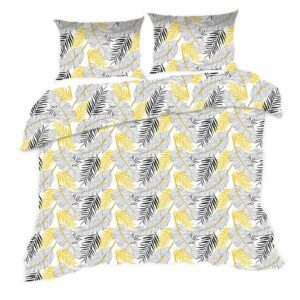 Pościel bawełniana 160x200 1343N biała złote szare liście Classic E24