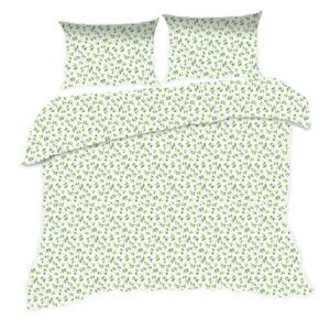 Pościel bawełniana 160x200 1582N beżowa niebieskie kwiatuszki Classic E24