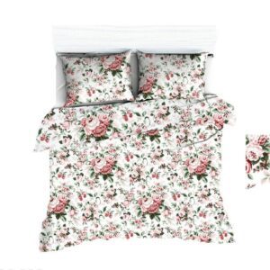Pościel bawełniana 160x200 1670E biała róże jasne czerwone