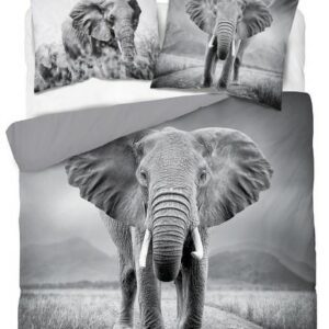 Pościel bawełniana 160x200 Słoń szara młodzieżowa Słonie elephant Holland Natura 2