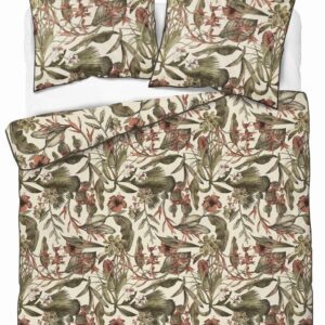 Pościel bawełniana 160x200 5241 B kremowa zielona ciemna ceglasta Lame Percale