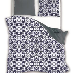 Pościel bawełniana 160x200 biała granatowa szara ornamenty glamour 006 Fashion 23 Faro