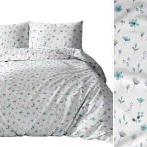 Pościel bawełniana 160x200 biała niebieska kwiaty gałązki 3698 C bawełna Max