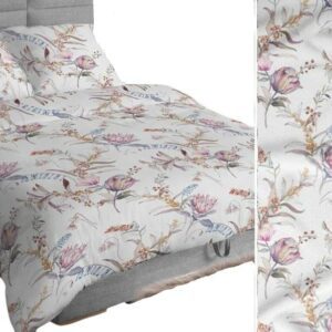 Pościel bawełniana 160x200 biała różowa beżowa jasna kwiaty gałązki bawełna Max