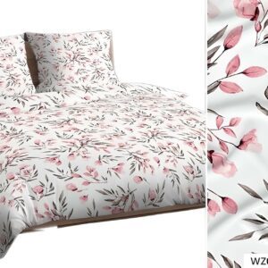 Pościel bawełniana 160x200 biała różowa brązowa kwiatki 4306 C bawełna Max
