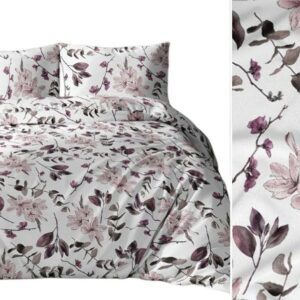 Pościel bawełniana 160x200 biała różowa fioletowa kwiaty liście 5045 B bawełna Max