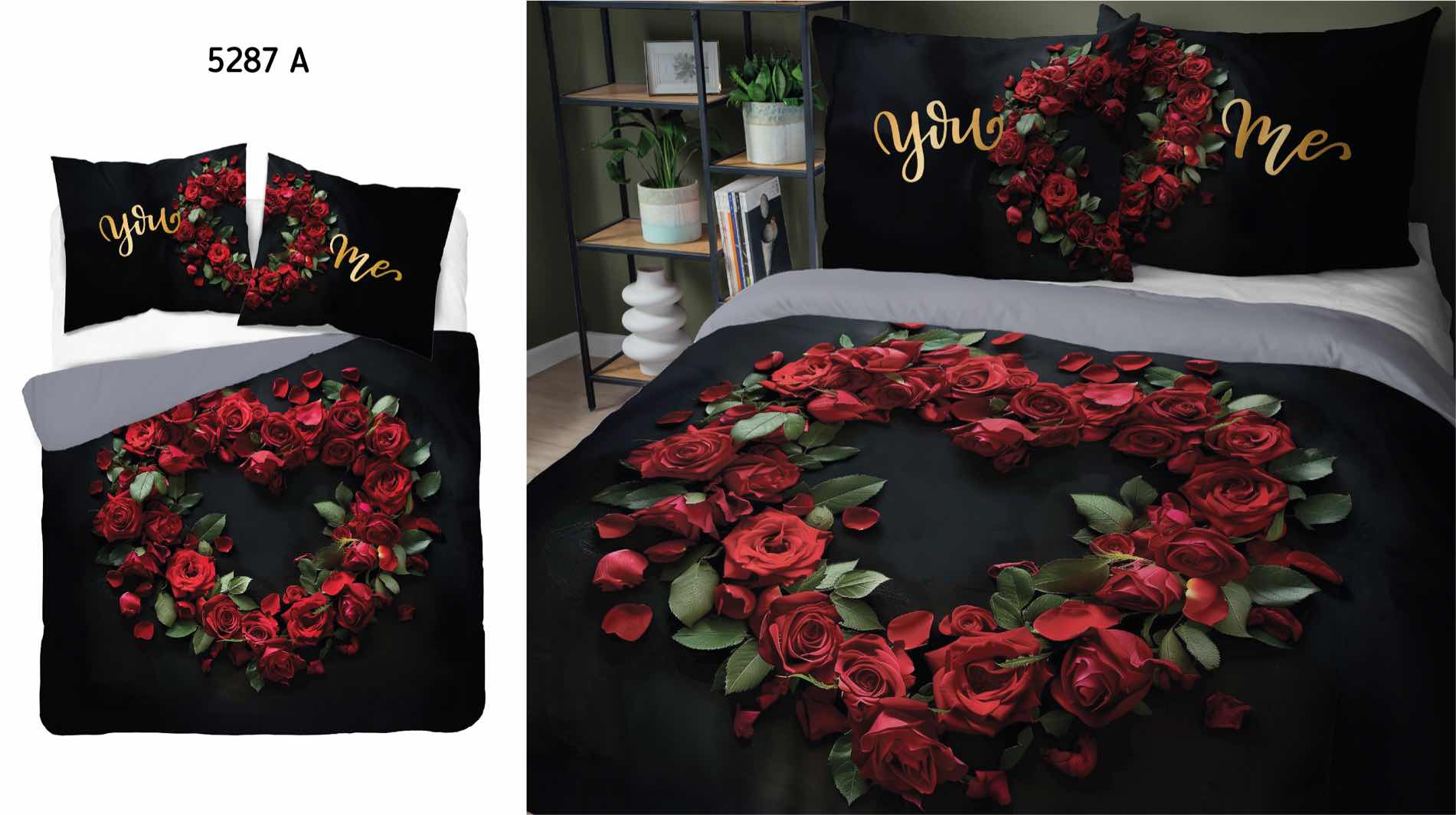 Pościel bawełniana 160x200 czarna czerwona serce Ty i Ja You and Me Holland 52 - obrazek 4