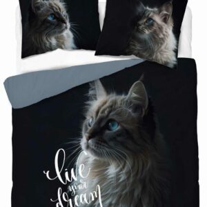 Pościel bawełniana 160x200 czarna szara kot Live your Dream Holland Natura
