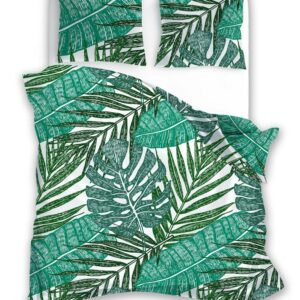 Pościel bawełniana 160x200 Elegant 026 zielona liście E 2023