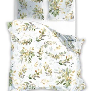 Pościel bawełniana 160x200 Flovery Liście biała zielona 23 Faro