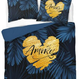Pościel bawełniana 160x200 granatowa amore w liście 4414 A Holland 35
