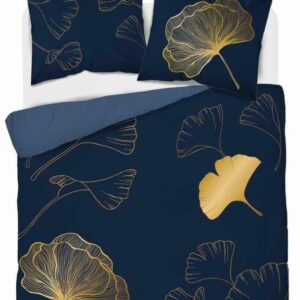 Pościel bawełniana 160x200 granatowa złota liście miłorzębu 4863 A Holland Home 73