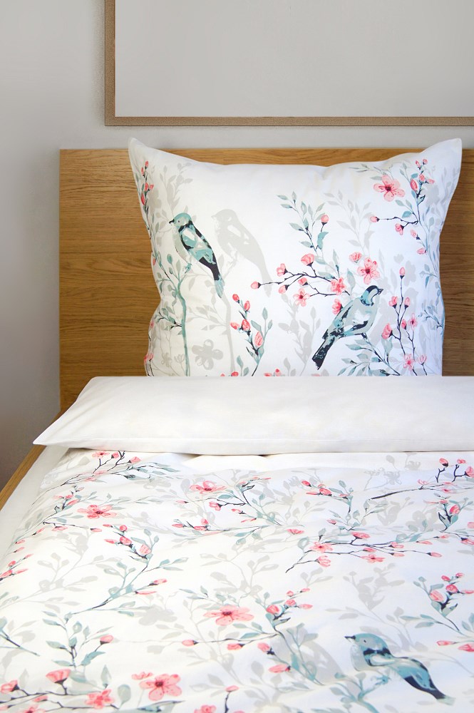 Pościel bawełniana 160x200 Happy biała kolorowa kwiatuszki ptaszki Bielbaw Premium - obrazek 3