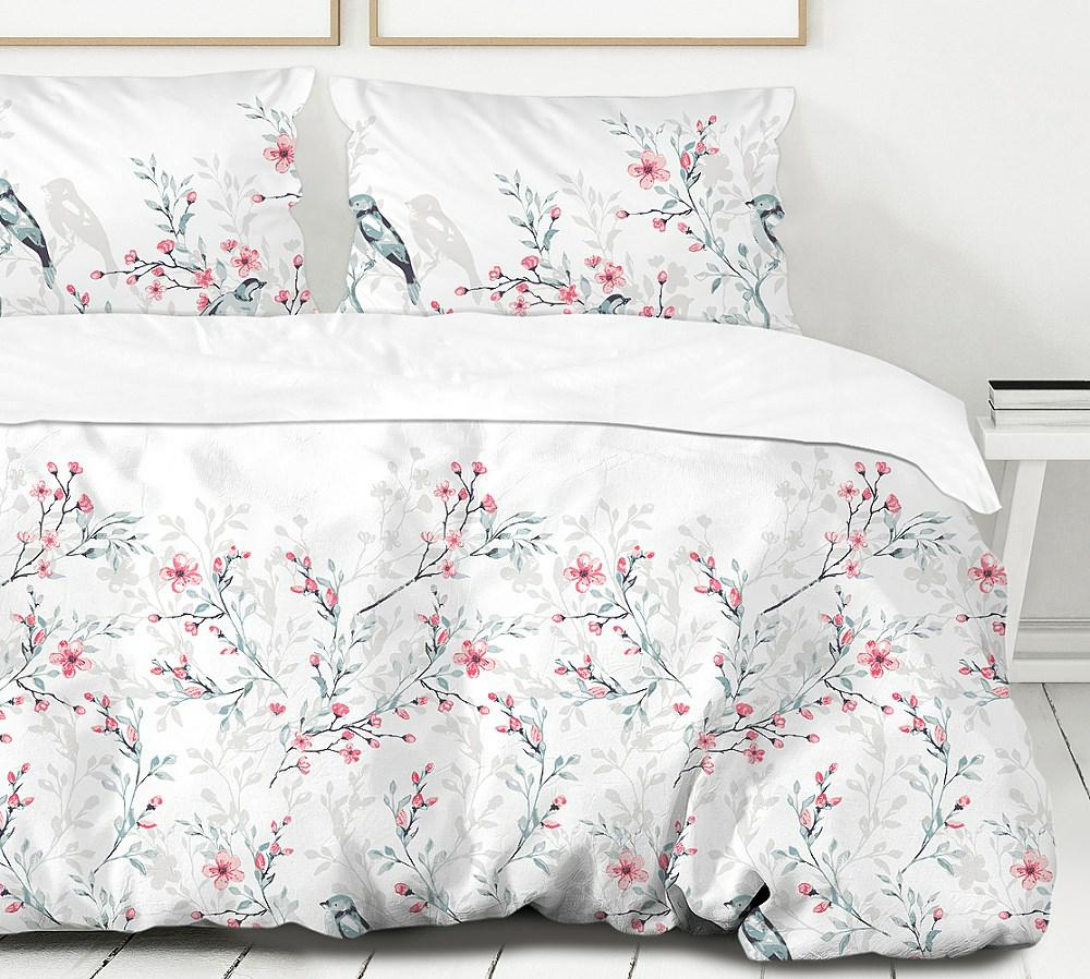 Pościel bawełniana 160x200 Happy biała kolorowa kwiatuszki ptaszki Bielbaw Premium - obrazek 9