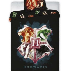 Pościel bawełniana 160x200 Harry Potter 002 Herb czarna młodzieżowa poszewka 70x80 Faro