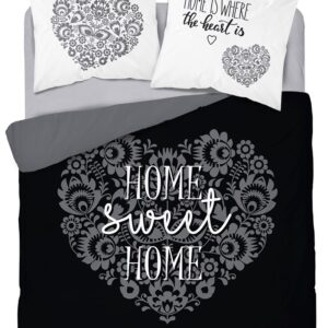 Pościel bawełniana 160x200 Home sweet Home serca czarna biała 3753 A Holland 78