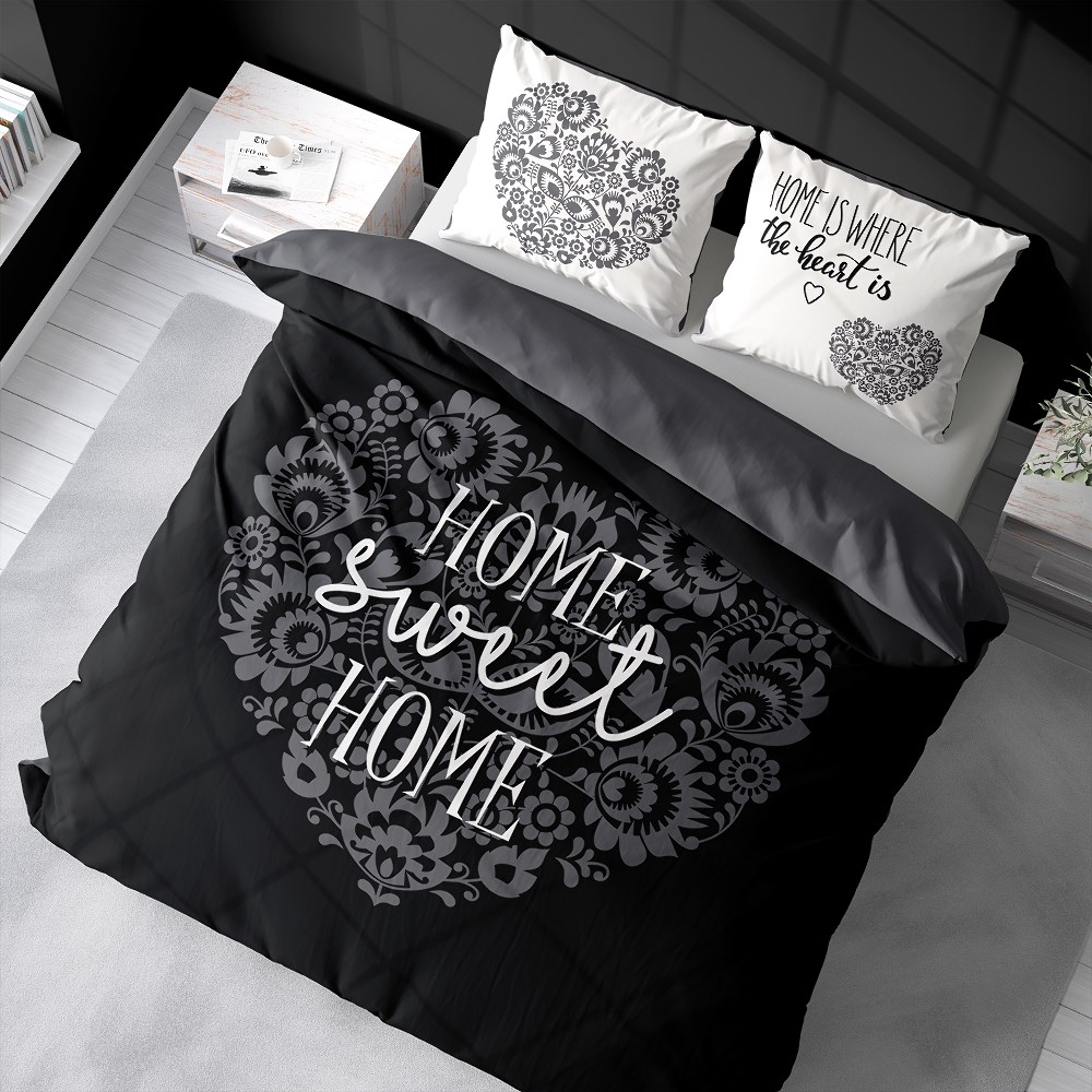 Pościel bawełniana 160x200 Home sweet Home serca czarna biała 3753 A Holland 78 - obrazek 5