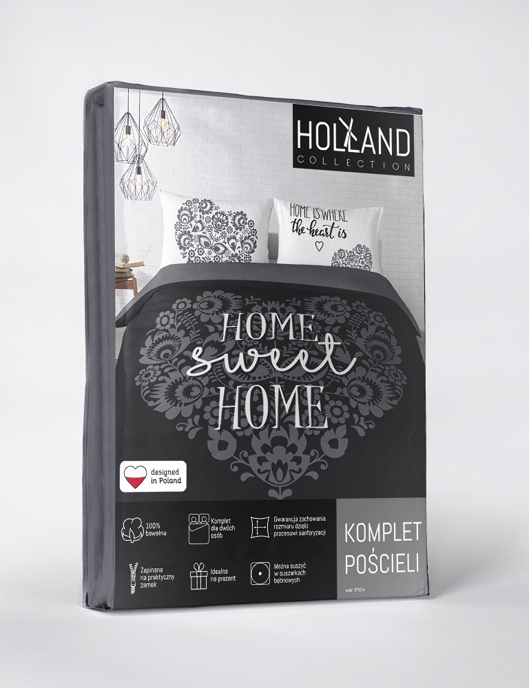 Pościel bawełniana 160x200 Home sweet Home serca czarna biała 3753 A Holland 78 - obrazek 8