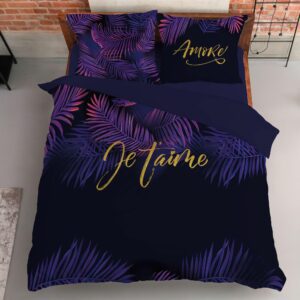Pościel bawełniana 160x200 Je t`aime fioletowe liście czarna granatowa 4415 A Holland Home 45