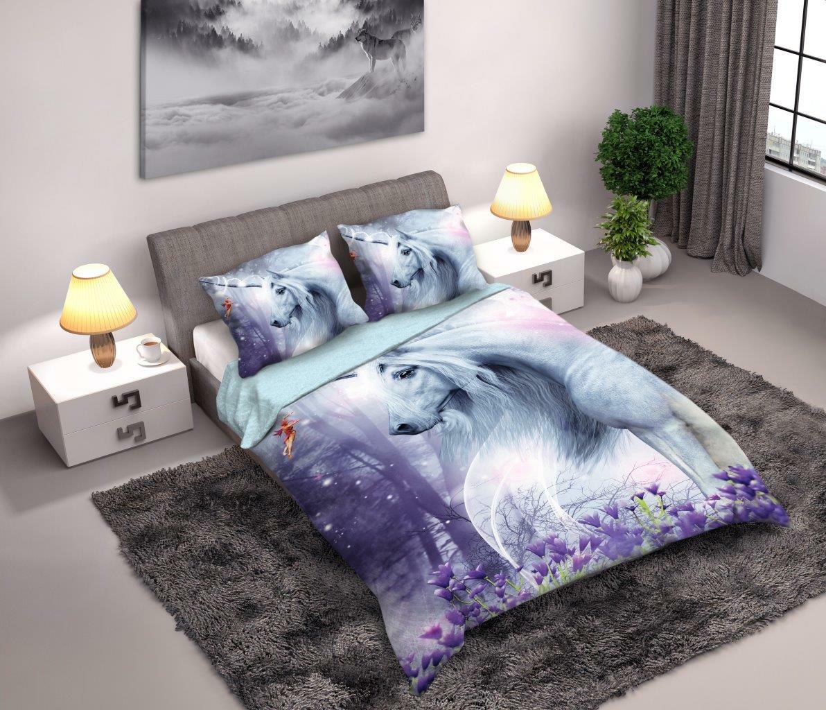 Pościel bawełniana 160x200 Jednorożec perkal Unicorn konik kucyk lawenda fioletowa młodzieżowa Faro - obrazek 2