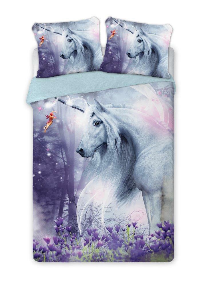 Pościel bawełniana 160x200 Jednorożec perkal Unicorn konik kucyk lawenda fioletowa młodzieżowa Faro