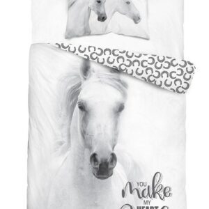 Pościel bawełniana 160x200 koń biały 3864 A poszewka 70x80 panelowa 92
