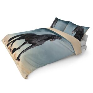 Pościel bawełniana 160x200 koń czarny beżowa 3925 A Holland Natura 100