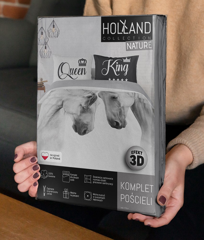 Pościel bawełniana 160x200 konie białe 3731 A 2 poszewki 70x80 Holland Natura 69 - obrazek 6