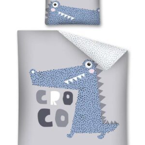 Pościel bawełniana 160x200 Krokodyl niebieski szara biała kropeczki
