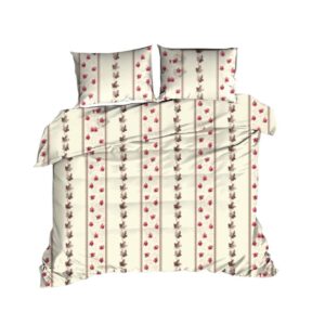 Pościel bawełniana 160x200 kwiaty kremowa czerwona 1602N Classic