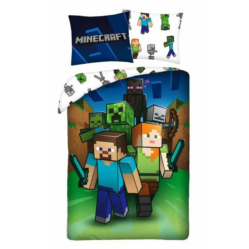 Pościel bawełniana 160x200 Minecraft zielona poszewka 70x80 Halantex