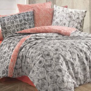 Pościel bawełniana 160x200 Octavia Grey szara czerwona kółka pepitka Cottonlove Exclusive